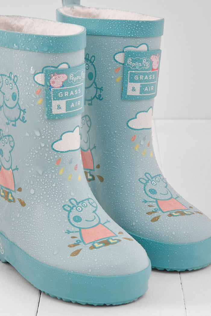 Peppa Pig Blue Colour Changing Teddy Fleece Lined Winter Wellie with bag