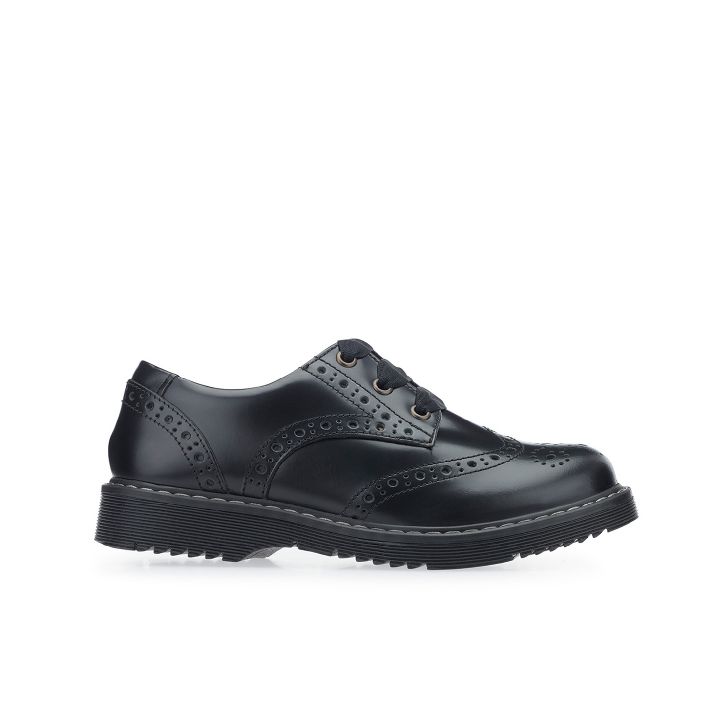 Impulsive Black Leather Lace-up Girls School Shoe