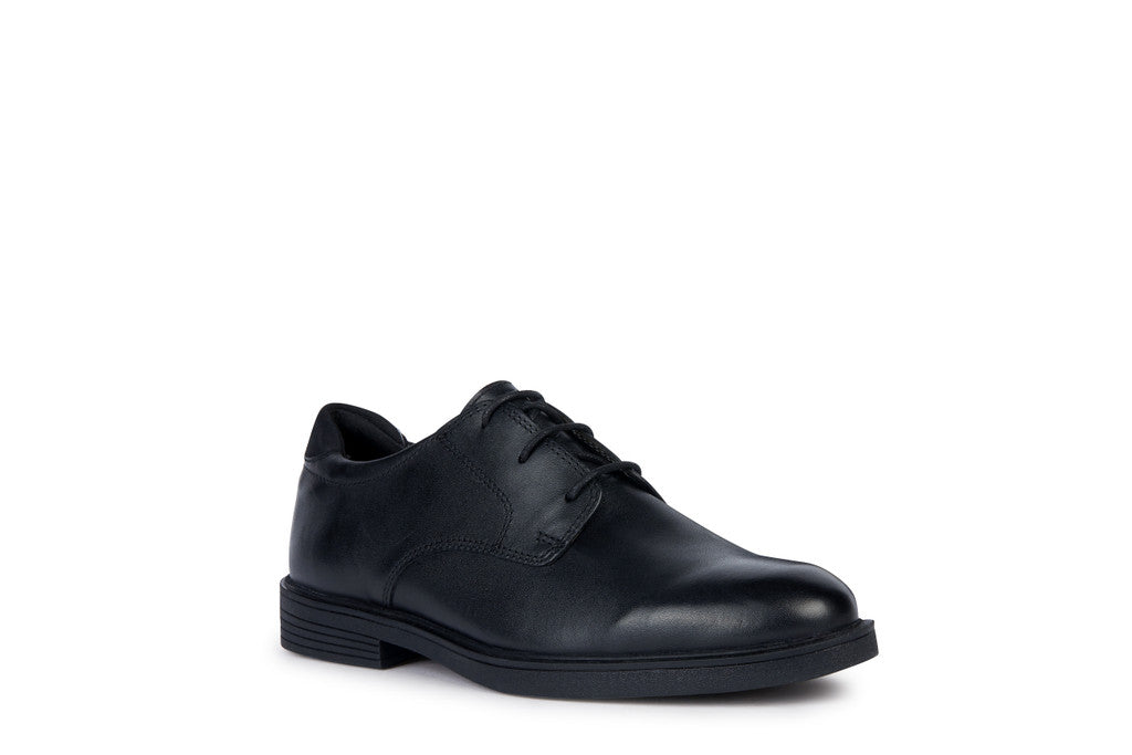 Zheeno A Smooth Black Leather Lace-up Boys School Shoe