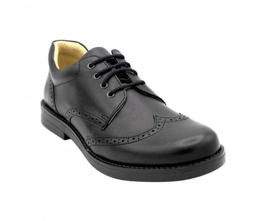 Moses Black Leather Lace-up Brogue School Shoe