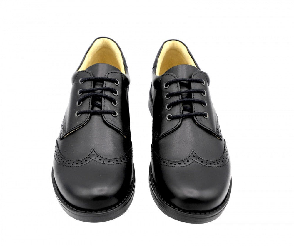 Moses Black Leather Lace-up Brogue School Shoe