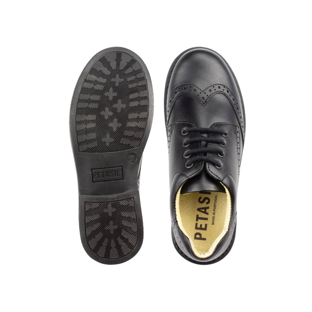 Moses Black Leather Lace-up Brogue School Shoe
