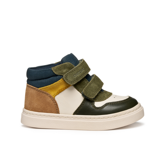 Nashik Toddler Boys Dark Green and Ivory Nappa Leather High Top Boot