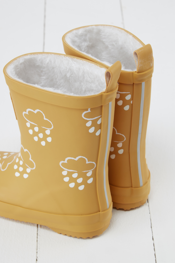 Colour Changing Teddy Fleece Lined Winter Wellie Ochre with bag