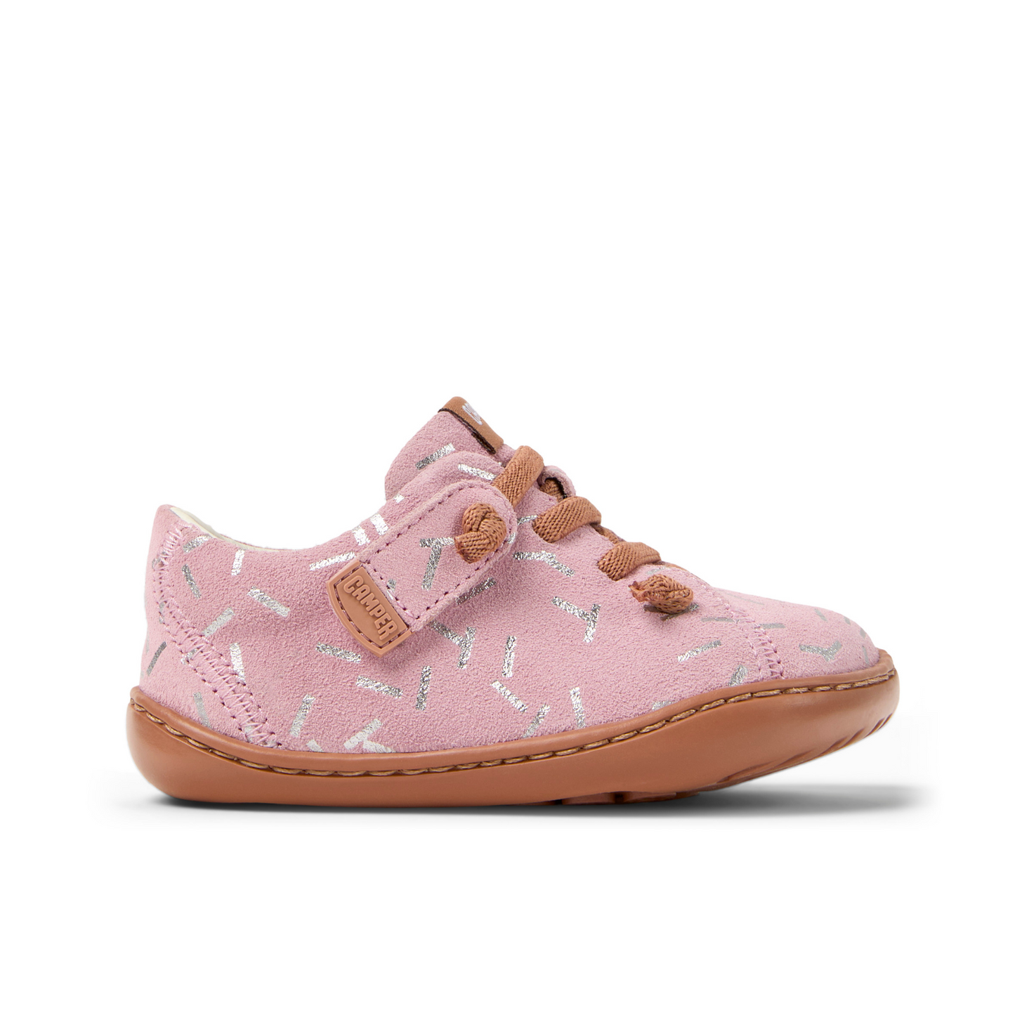 Peu Cami Pink Confetti Nubuk Elastic Lace First Walker Shoe