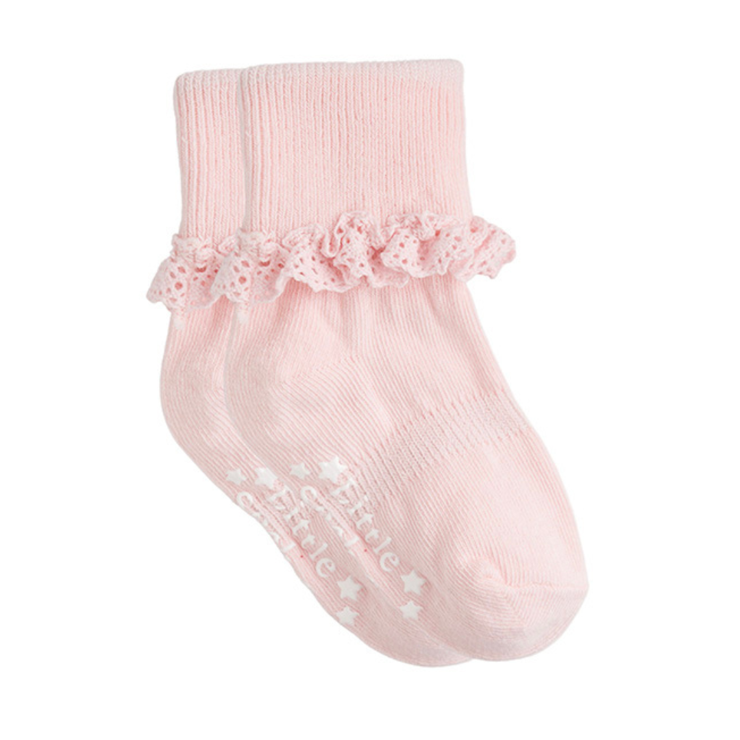 Non Slip Stay On Frilly Socks Pink