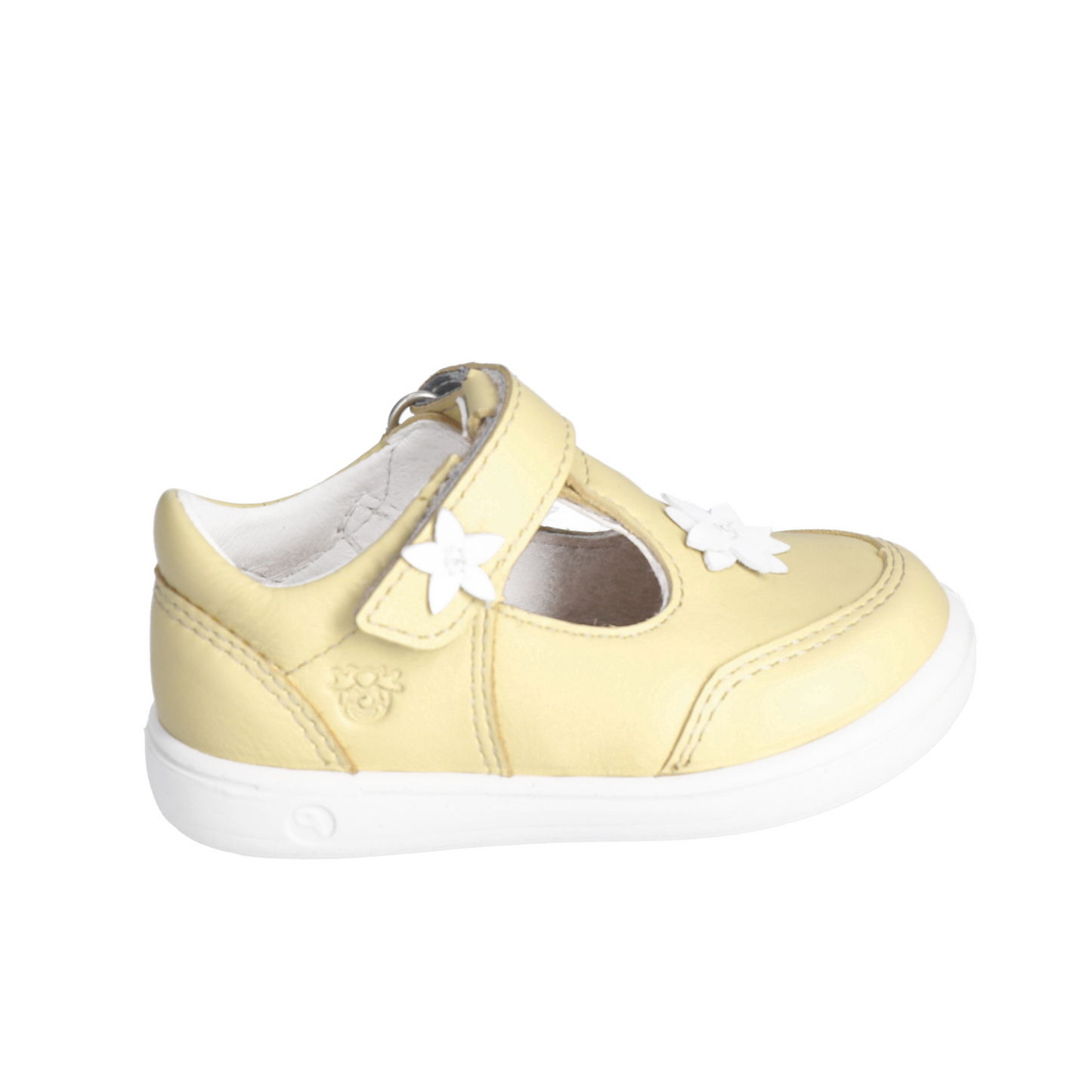 Mandy Girl's T-Bar Shoe in Vanilla Yellow Leather