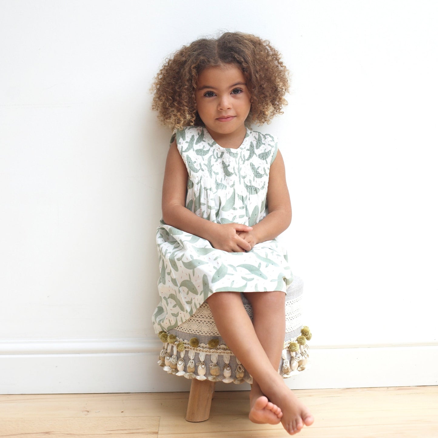 Sleeveless Smock Dress Whales Tea Green