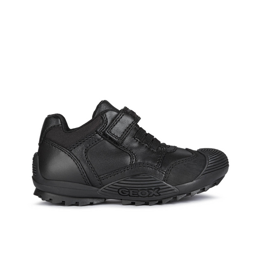 Savage B Black Leather Boys School Shoe Elastic lace
