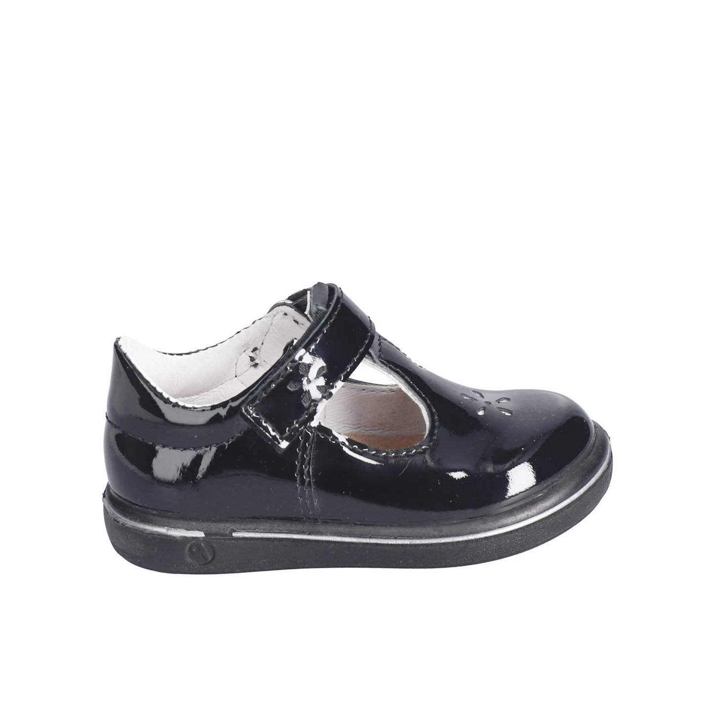 Winona Girl's T-Bar School Shoe in Black Patent Leather