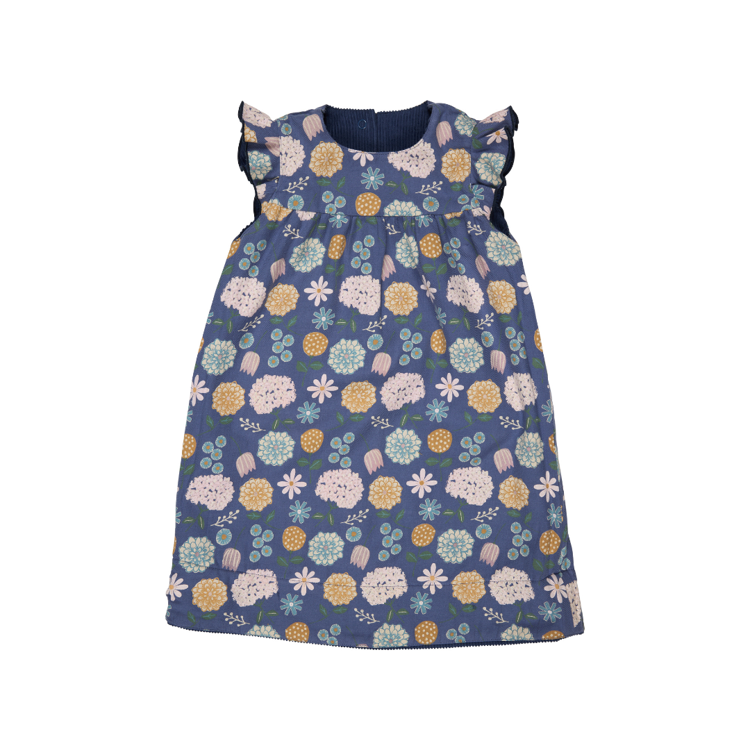 Winter Shift Dress Reversible Night Blue Corduroy/Winter Bloom