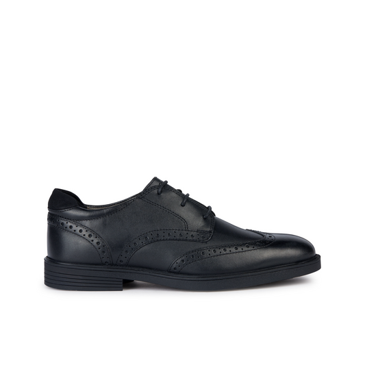 Zheeno B Black Leather Brogue Lace-up Boys School Shoe