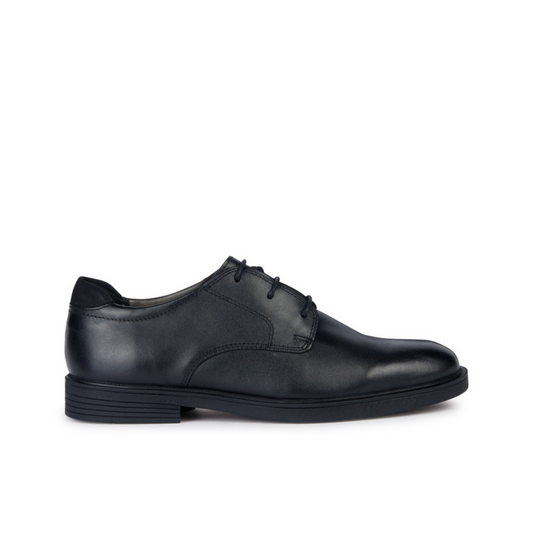 Zheeno A Smooth Black Leather Lace-up Boys School Shoe