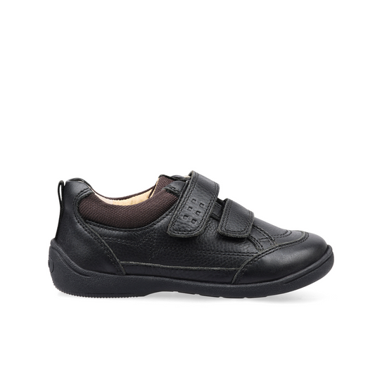 Zigzag Soft Black Leather Boy's First School Shoe