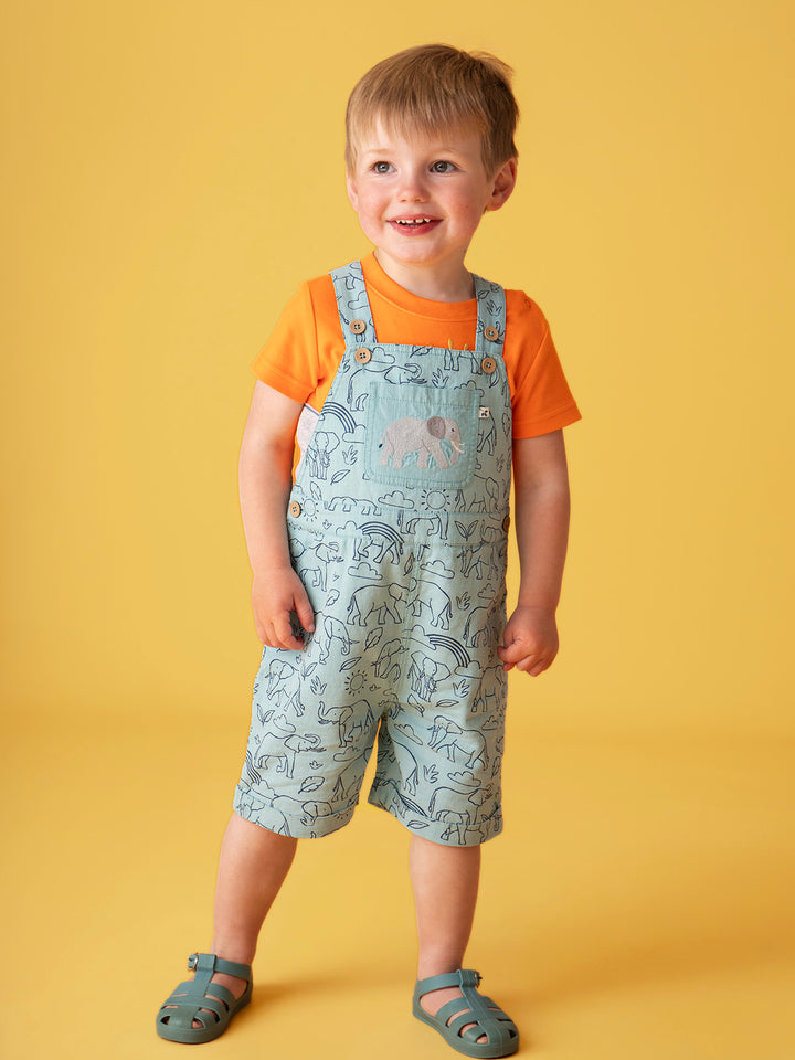 Matthew Short Dungarees Happy Herd Elephant Print