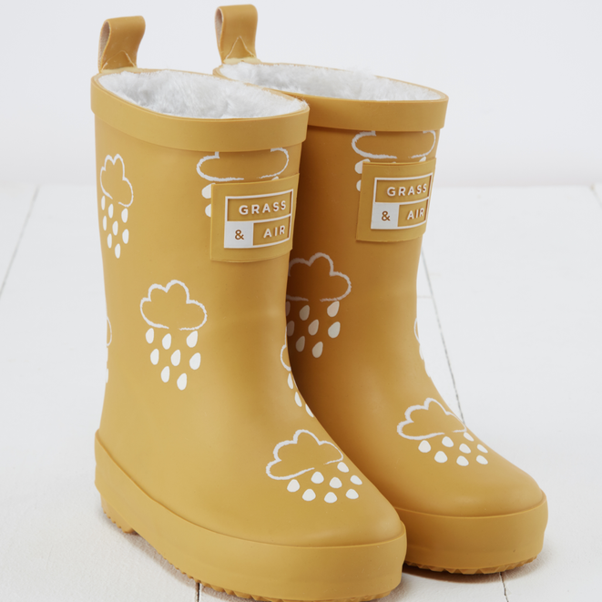 Colour Changing Teddy Fleece Lined Winter Wellie Ochre with bag