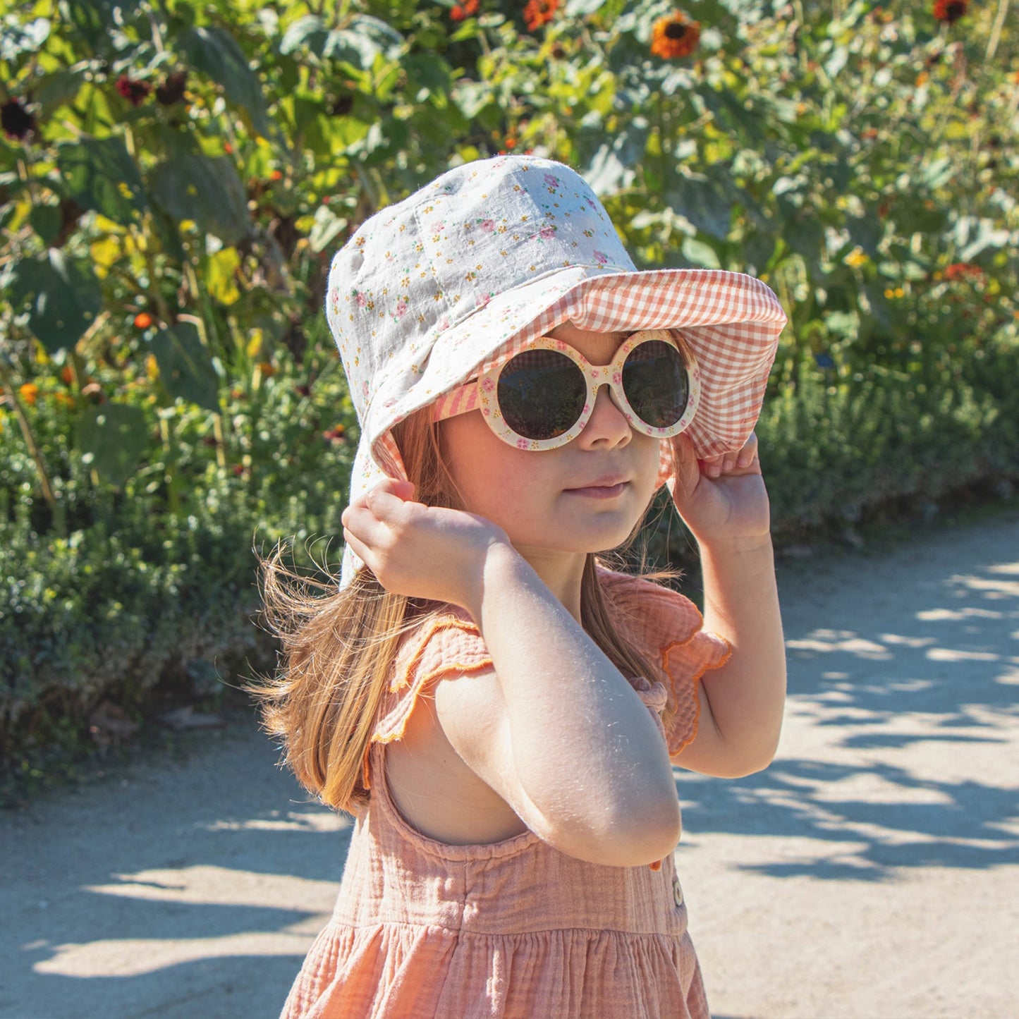 Tiny Blossom Gingham Reversible Sun Hat