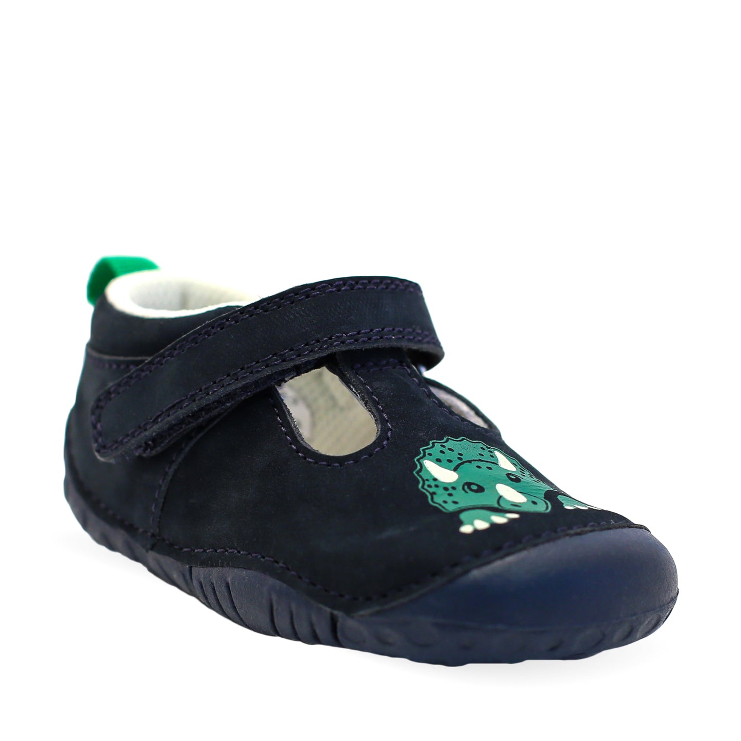 Stomper Dinosaur T-bar Riptape Navy Nubuk Leather Pre-walker
