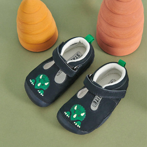 Stomper Dinosaur T-bar Riptape Navy Nubuk Leather Pre-walker