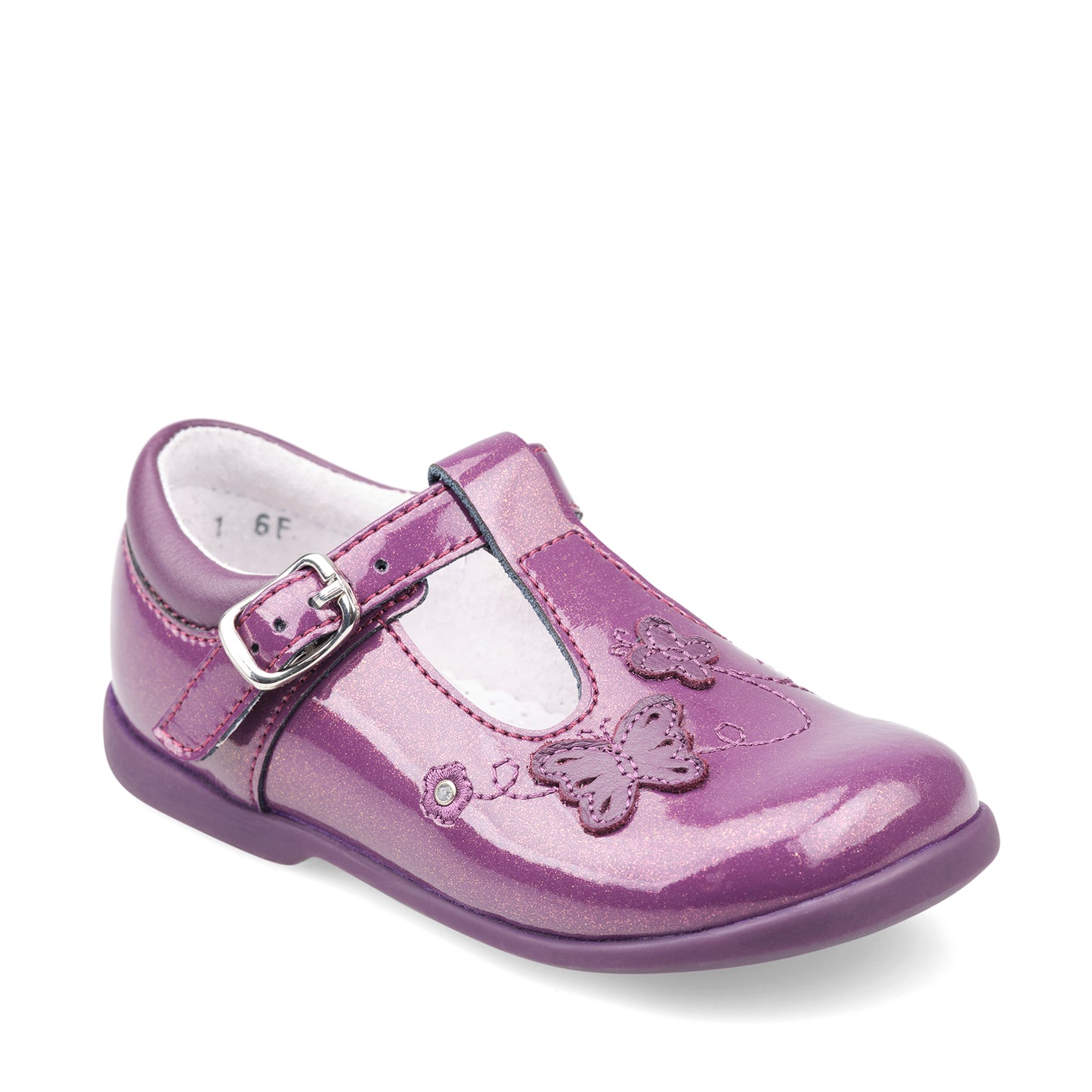 Sunshine Blackcurrant Glitter Patent Girl's T-bar First Walking Shoe