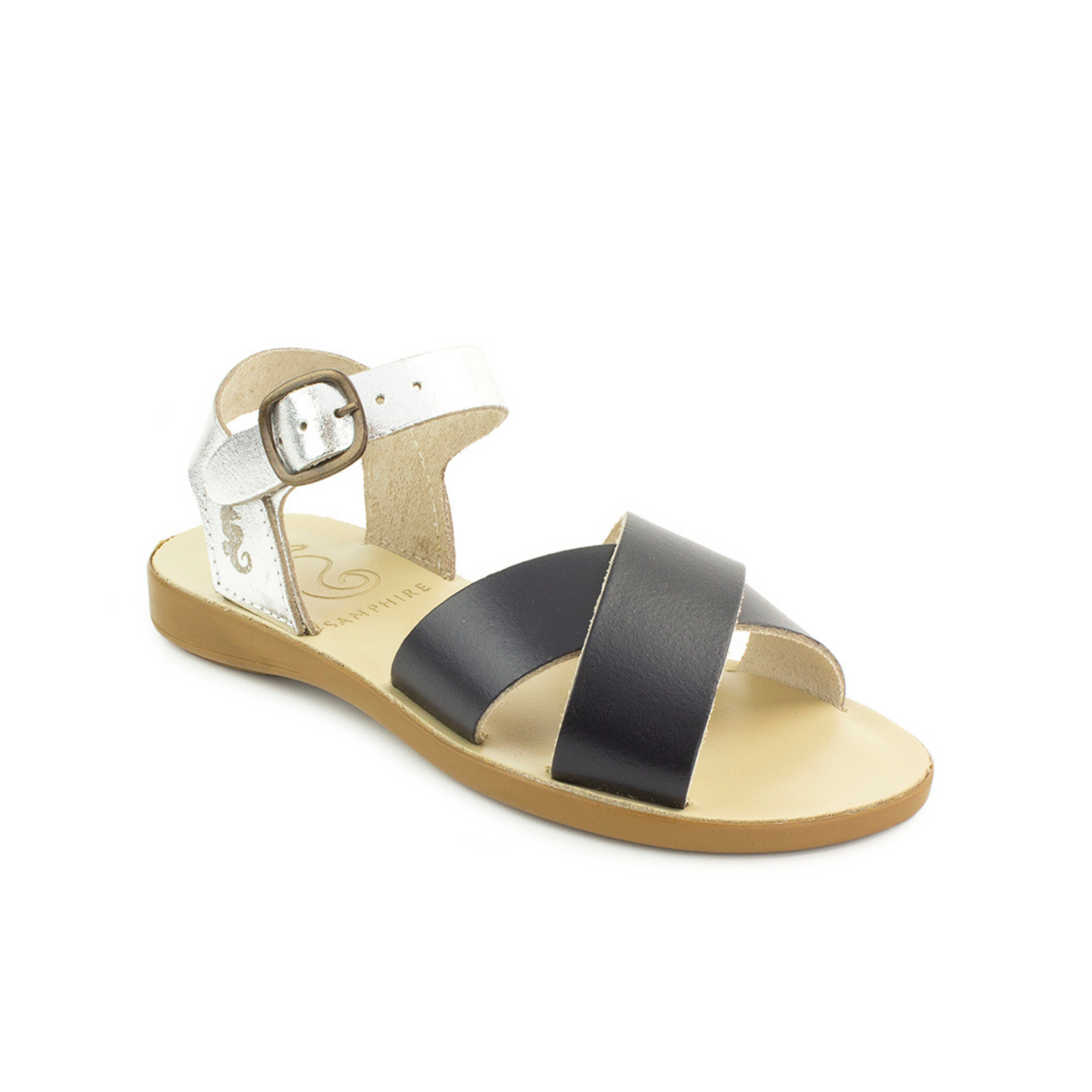 Jamina Navy and Silver Water Safe Leather Sandal