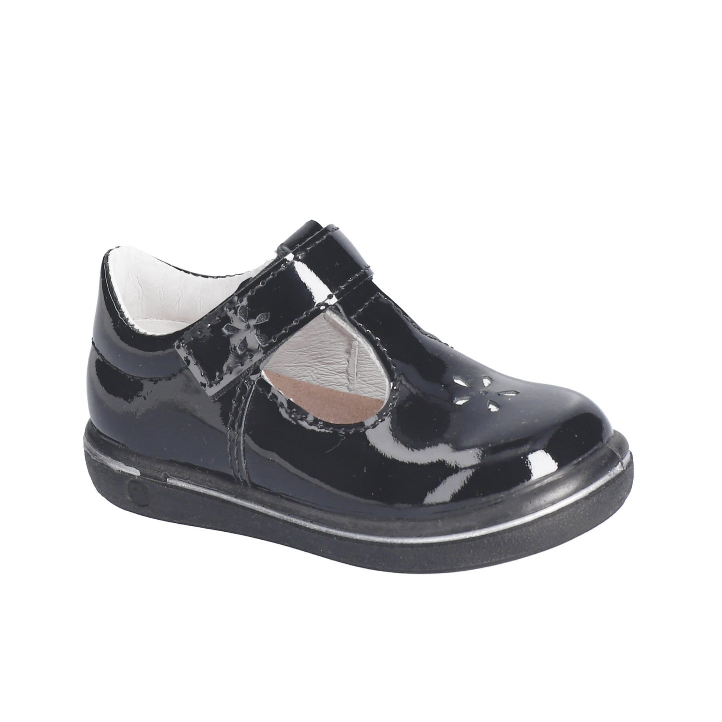 Winona Girl's T-Bar School Shoe in Black Patent Leather