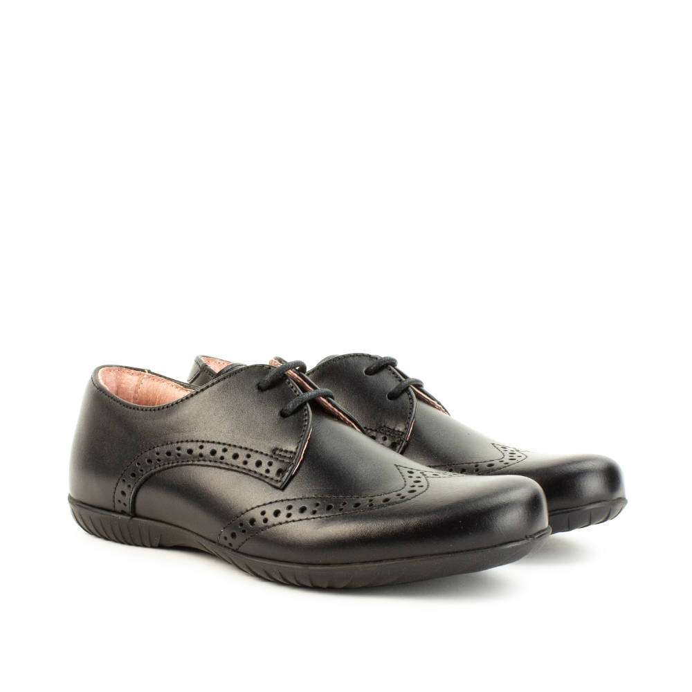 Emma Black Leather Lace Up Girl's School Shoe