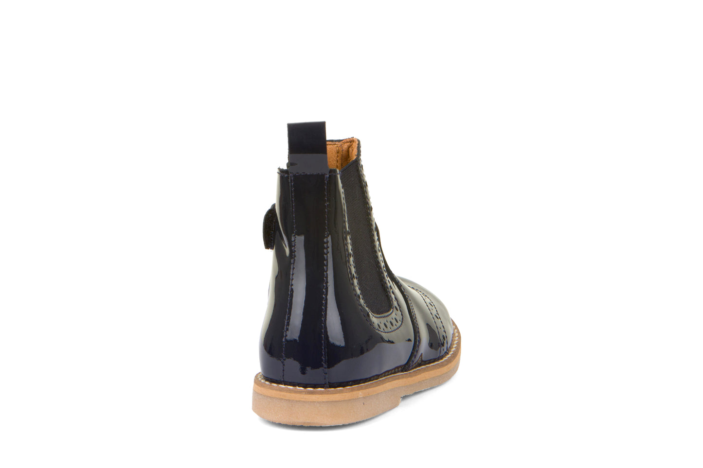 Chelys Brogue Chelsea Boot in Dark Blue Patent Leather