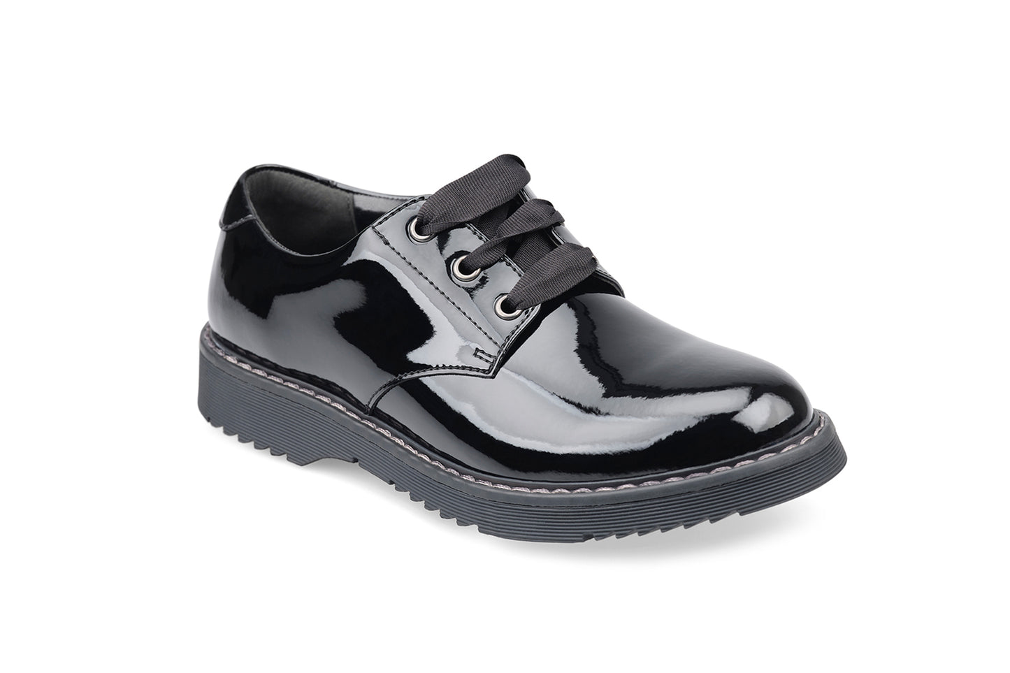 Impact Black Patent Leather Lace-up Girls School Shoe