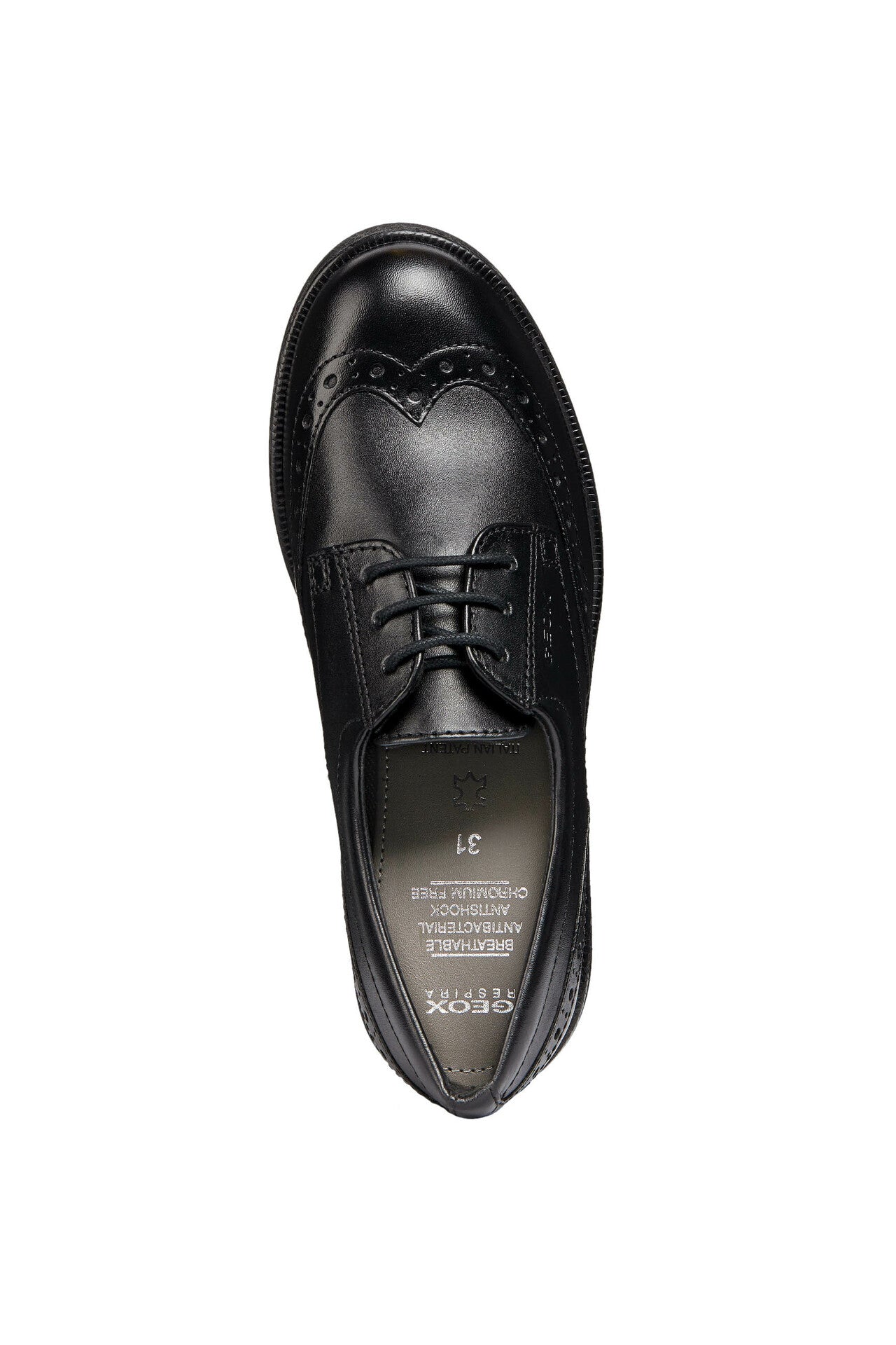 Geox Agata black leather brogue lace-up girl's school shoe