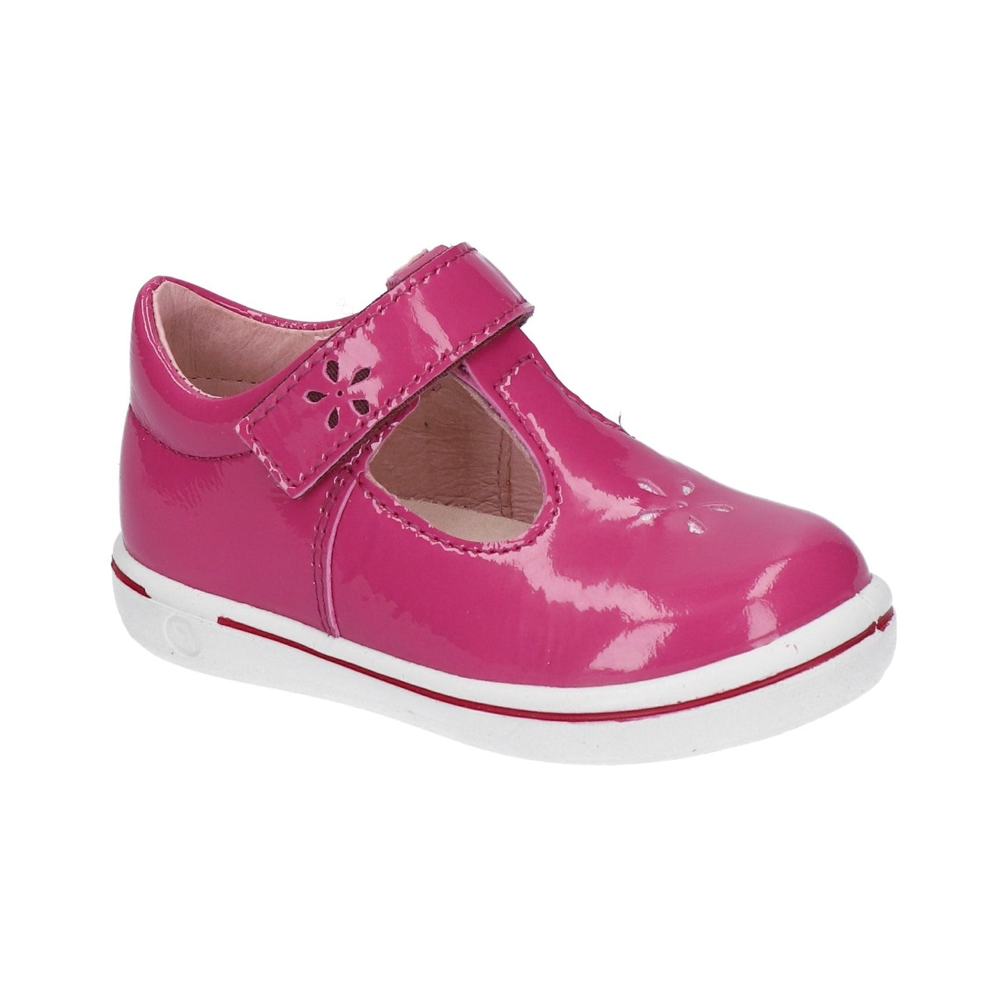 Winona Girl's T-Bar Shoe in Rosada Pink Patent Leather