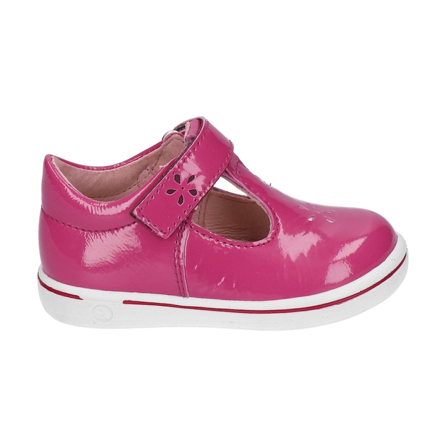 Winona Girl's T-Bar Shoe in Rosada Pink Patent Leather