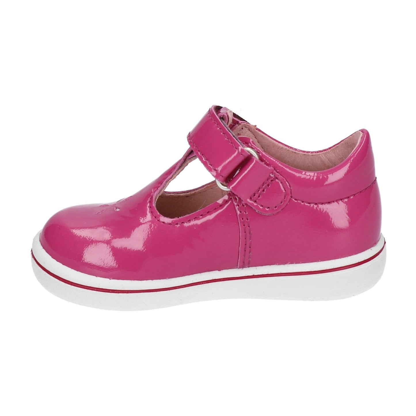 Winona Girl's T-Bar Shoe in Rosada Pink Patent Leather