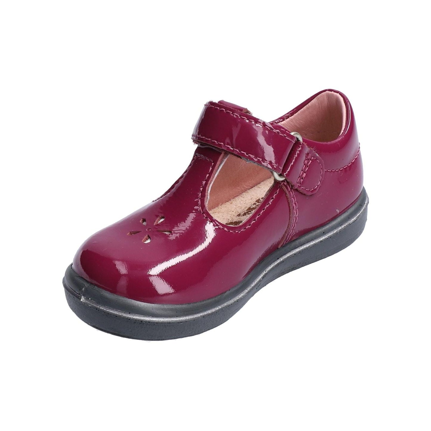 Winona Girl's T-Bar Shoe in Patent Merlot Leather