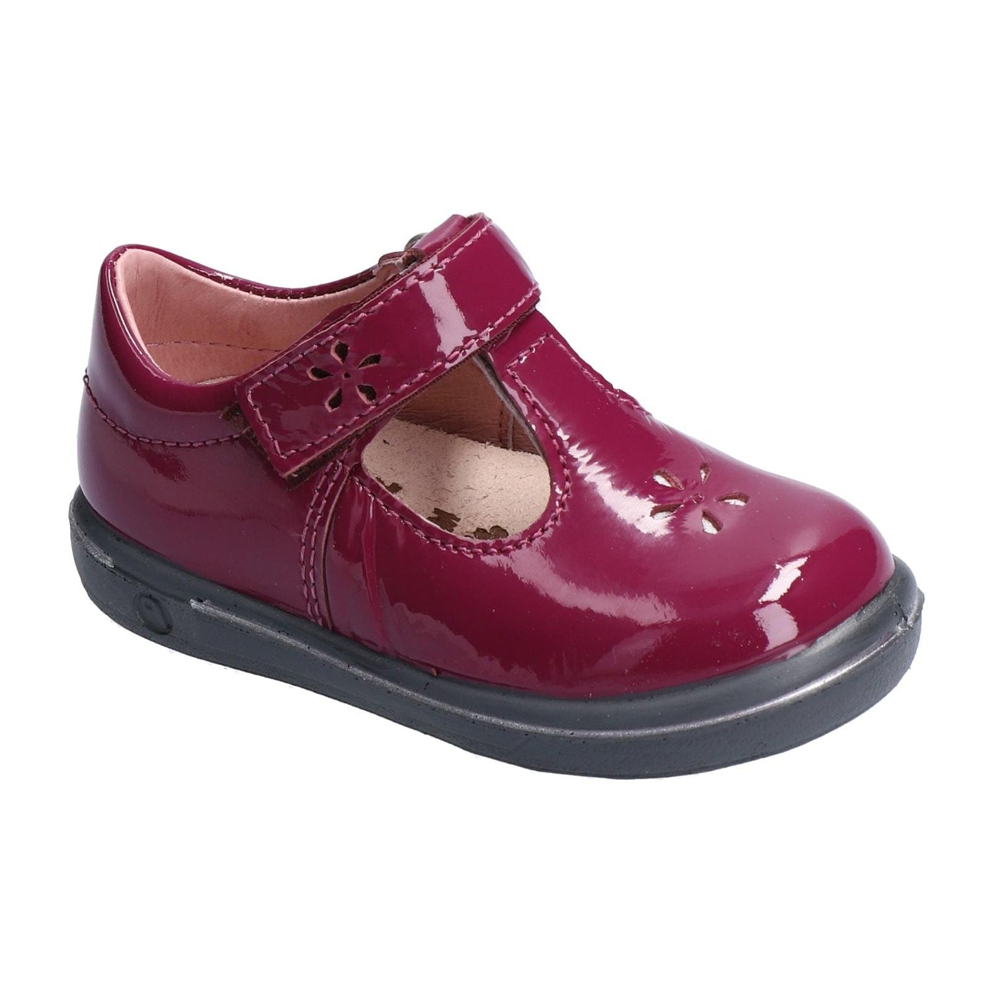 Winona Girl's T-Bar Shoe in Patent Merlot Leather
