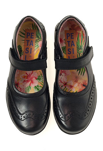 Expo 3 Black Leather Mary-Jane Girls School Shoe