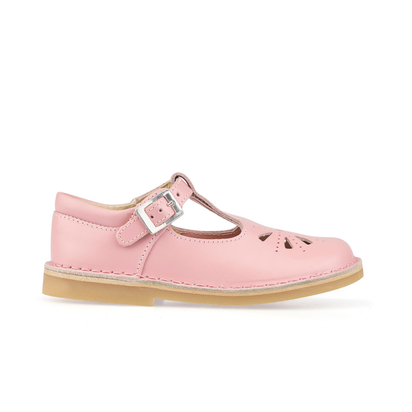 Lottie Classic Pink Leather Buckled T-Bar Girl's Stitchdown Shoe