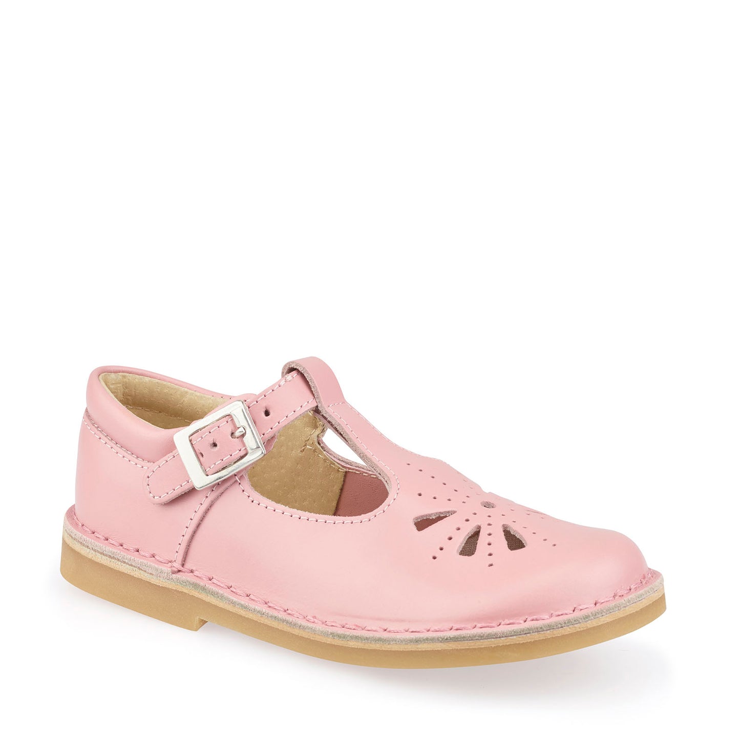 Lottie Classic Pink Leather Buckled T-Bar Girl's Stitchdown Shoe