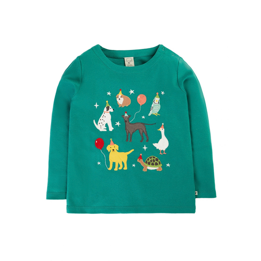 Anna Applique Long Sleeve Top Hut Green Pawty