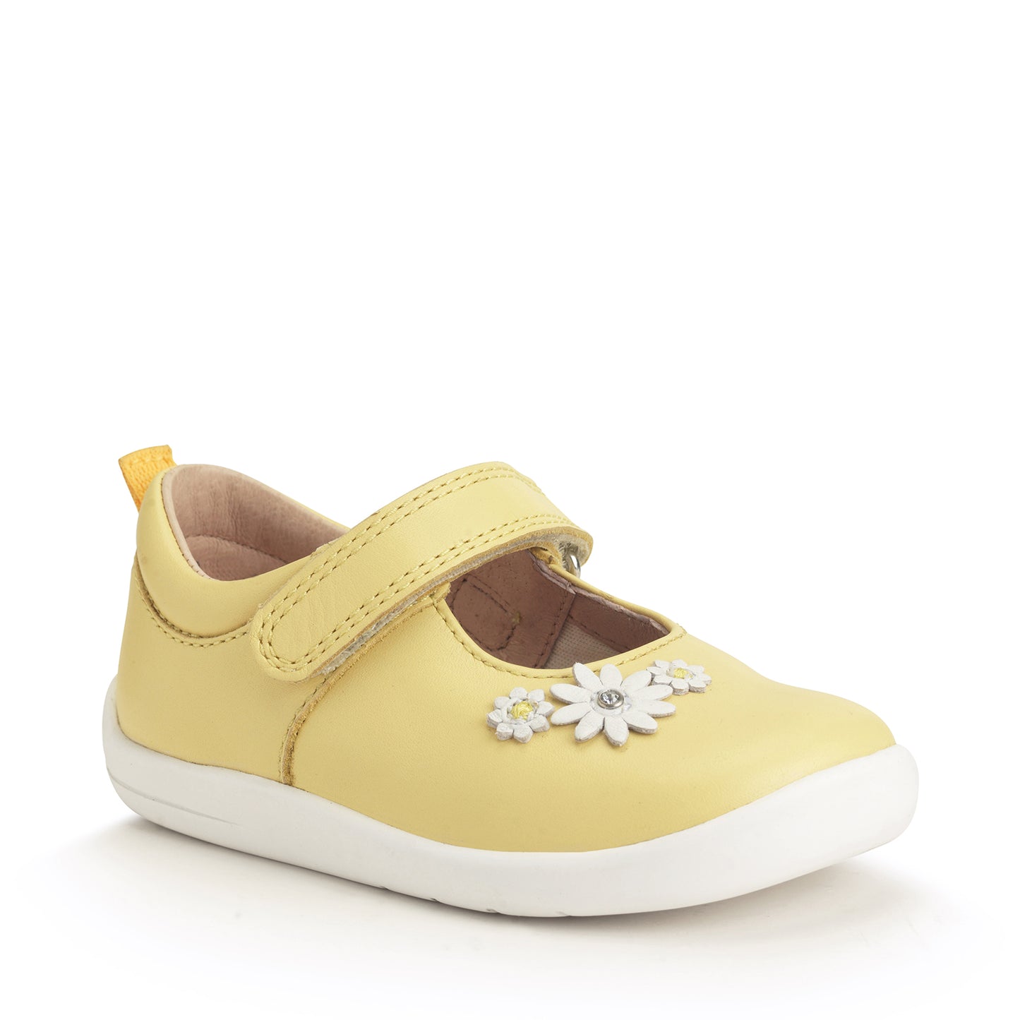 Fairy Tale Yellow Leather Girl's Riptape First Walking Shoe