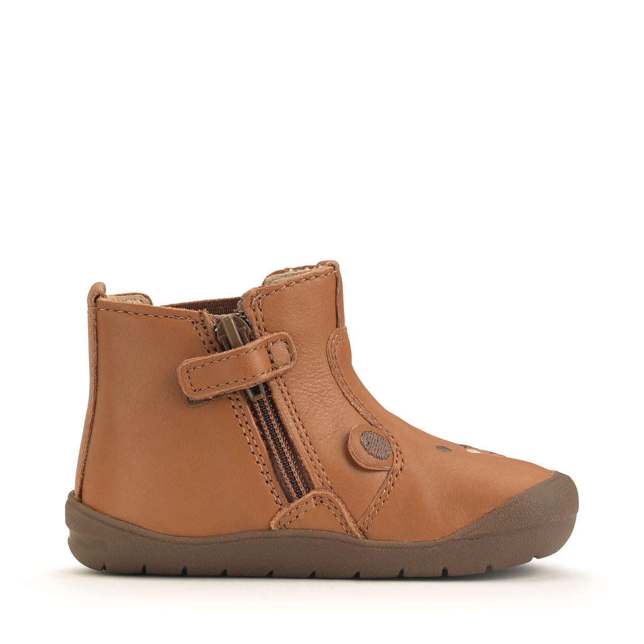 Rustle Tan Leather Bear Zip-up First Walking Boots