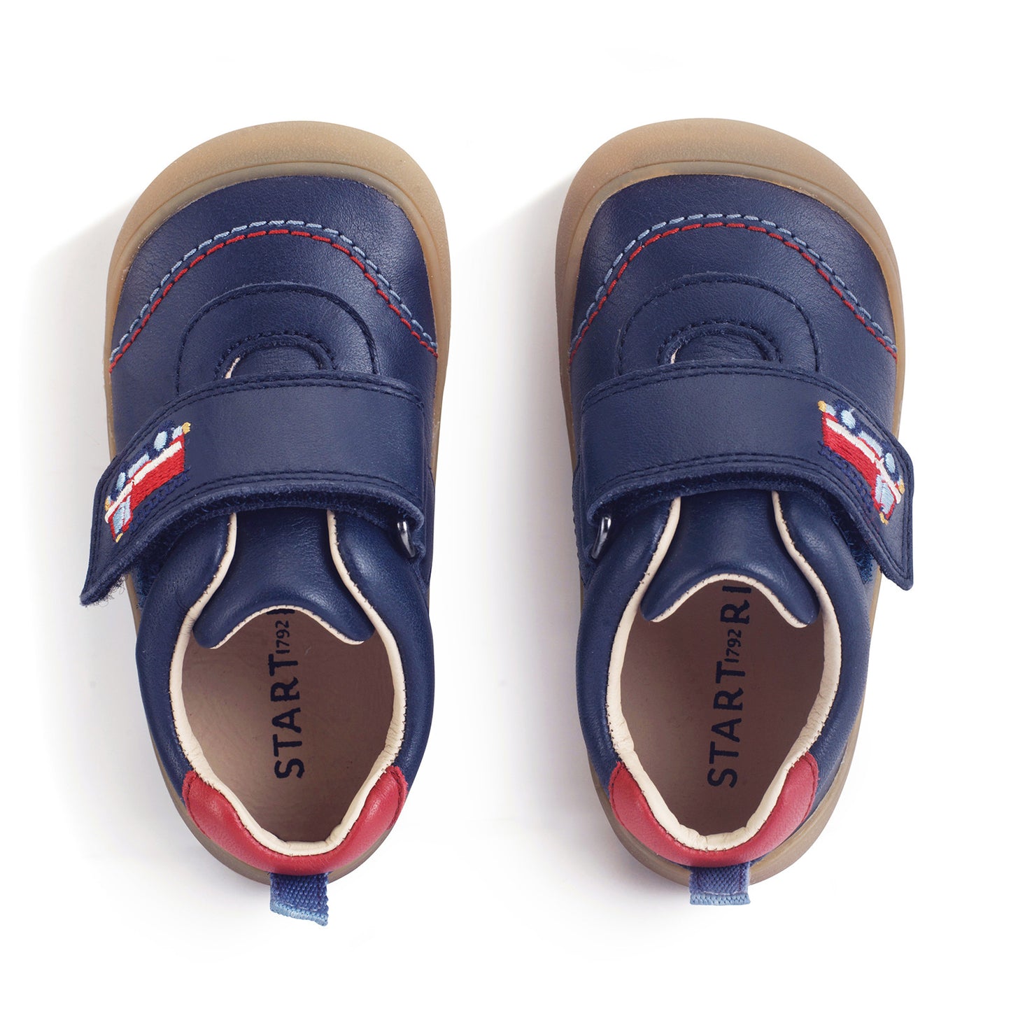 Harvest Navy Leather Casual Shoe With Fire Engine Motif