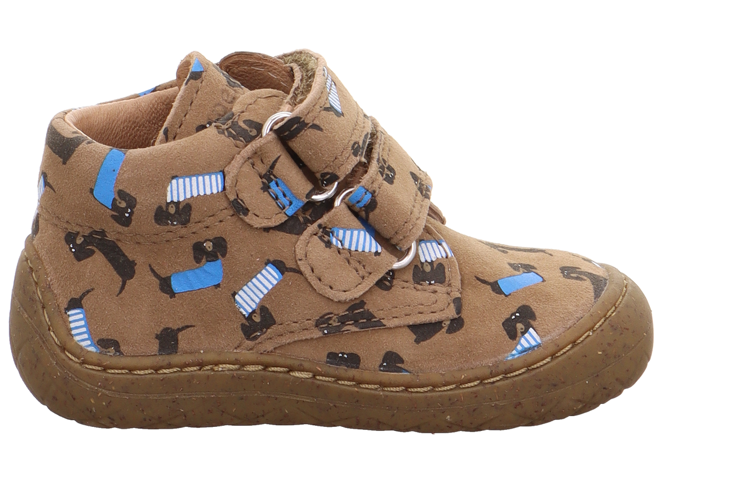 Saturnus Sausage Dog Print Brown Leather First Walking Boot