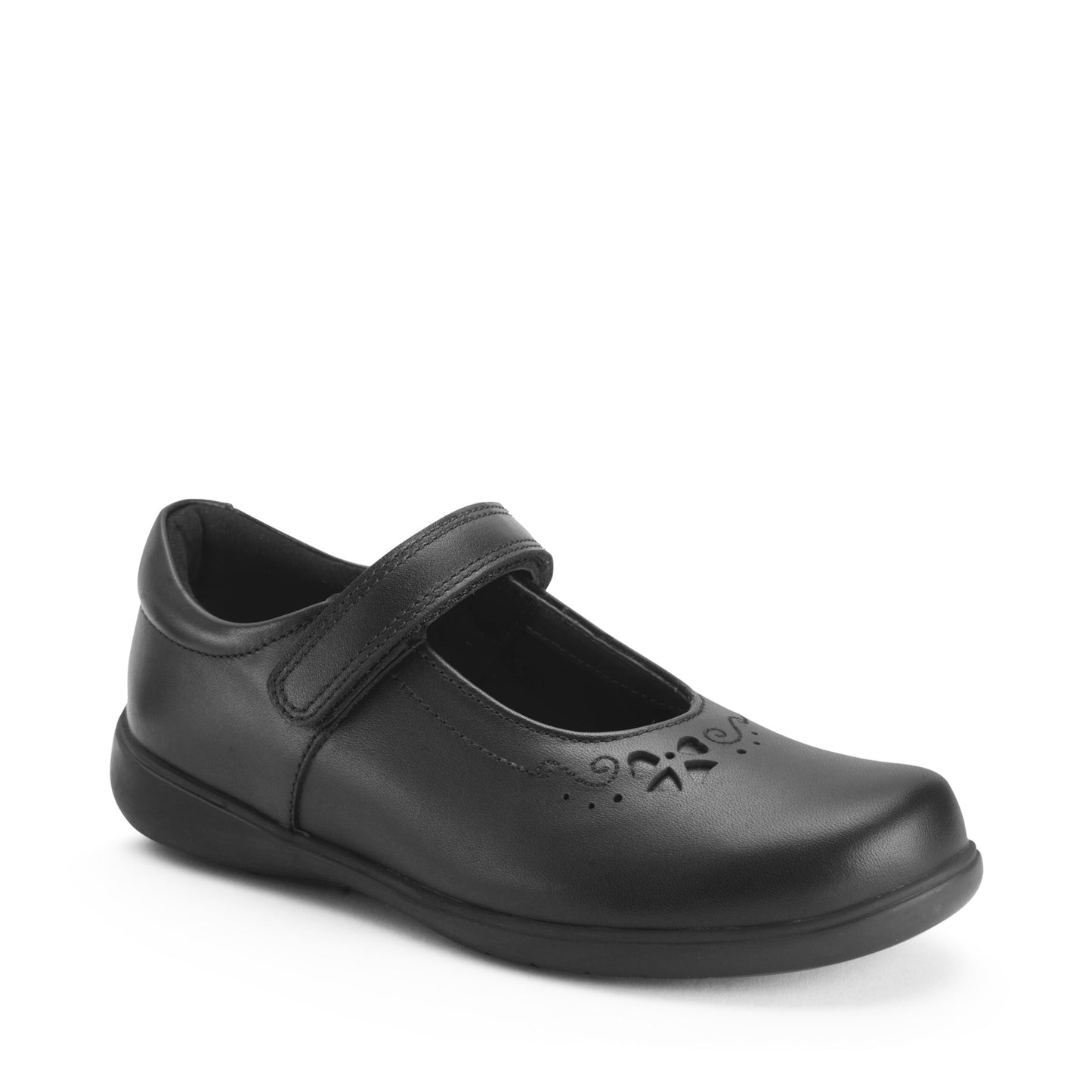 Glisten Black Leather T-Bar Girls School Shoe