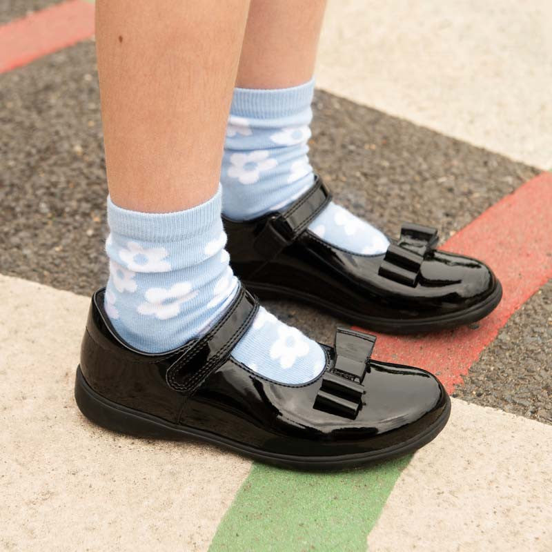 Bella Black Patent With Bow Girls School Shoe