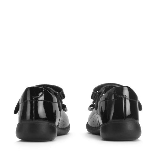 Bella Black Patent With Bow Girls School Shoe