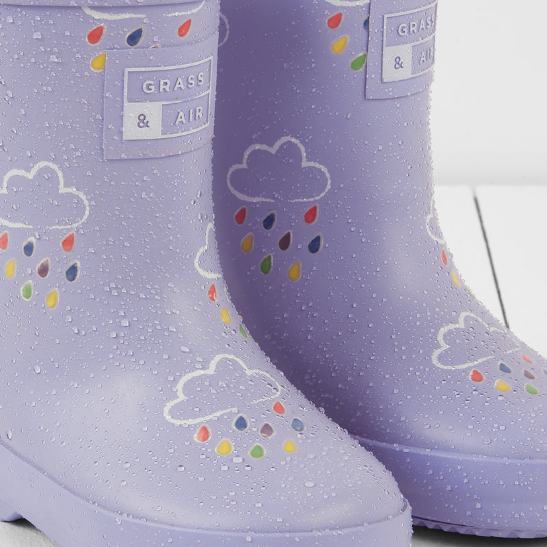 Colour Changing Teddy Fleece Lined Winter Wellie Purple Thistle with bag