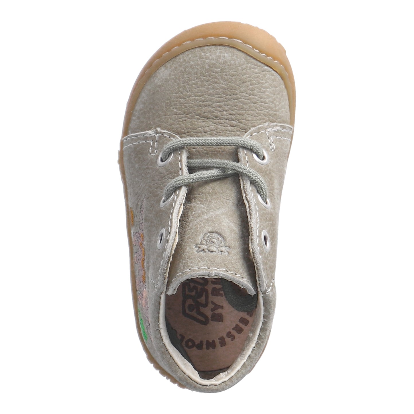 Mecki Eucalyptus Green Dino Print Lace Up Leather First Shoe