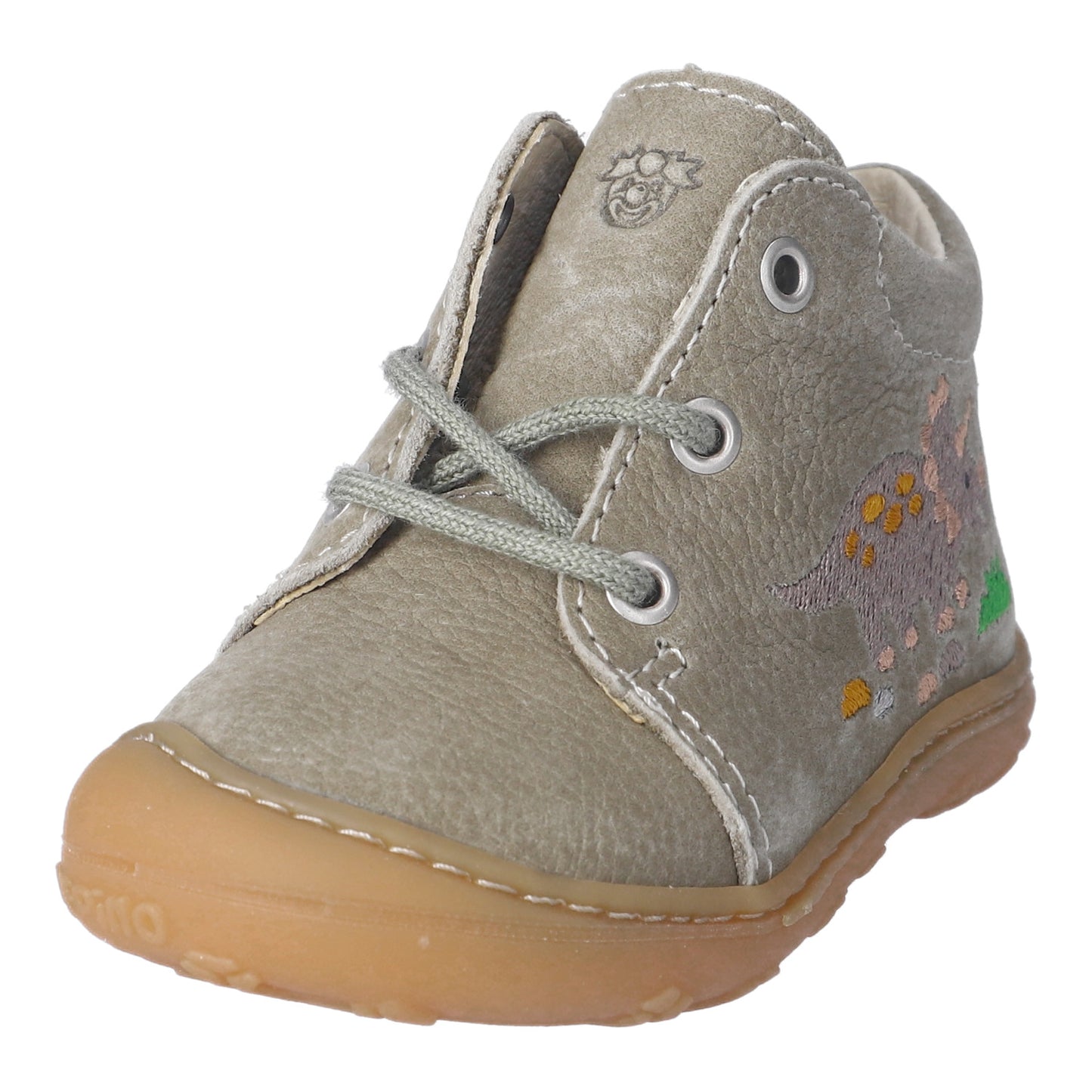 Mecki Eucalyptus Green Dino Print Lace Up Leather First Shoe