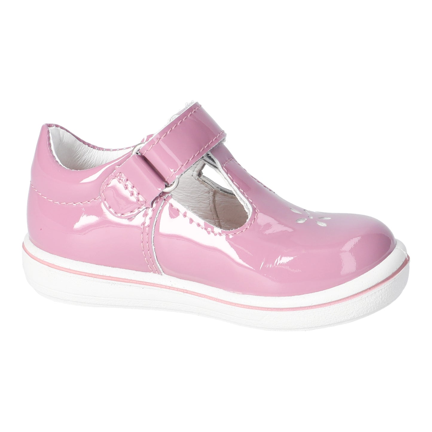 Winona Girl's T-Bar Shoe in Sugar Pink Patent Leather